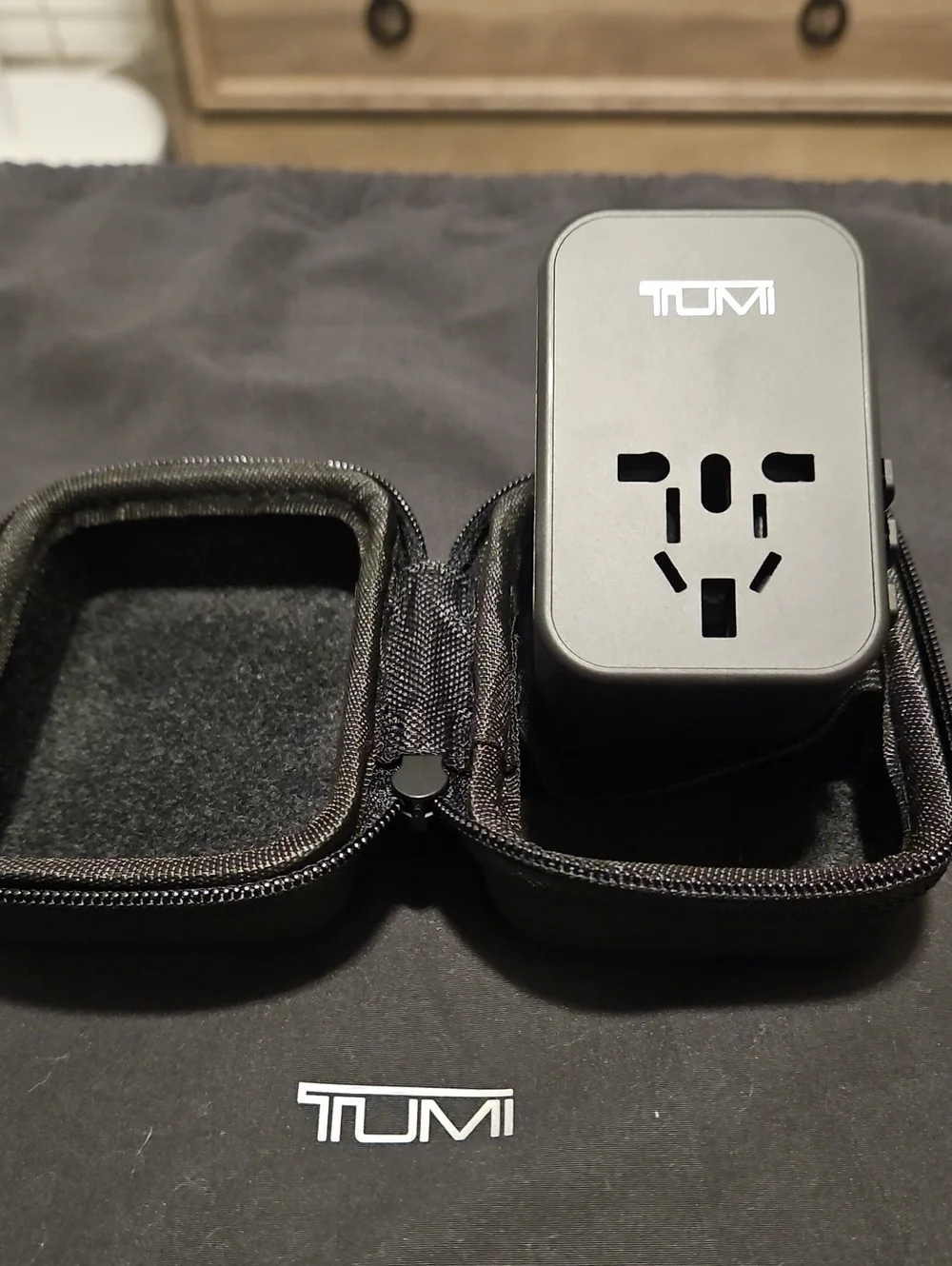 Tumi Black Universal Travel Power Adapter with Zip Case